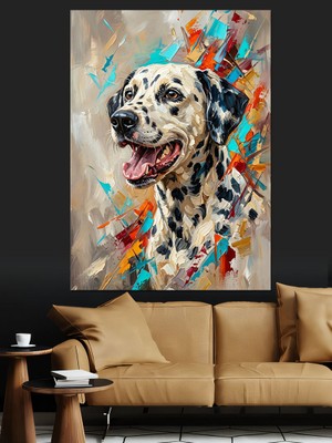 Karizma Tablo Renkli Dalmaçyalı Köpek Portresi Dekoratif Kanvas - Mdf Ahşap Tablo