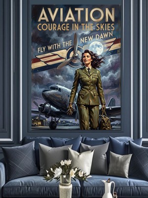 Karizma Tablo Havacılık Temalı Kadın Pilot Afişi Dekoratif Kanvas - Mdf Ahşap Tablo