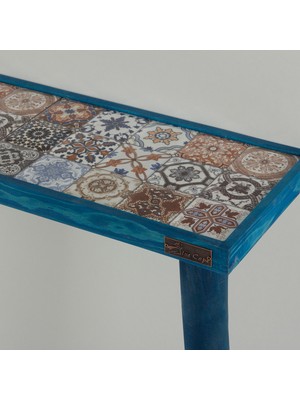 Feyza Design 122X20CM Doğal Masif Ayaklı Mavi Dresuar