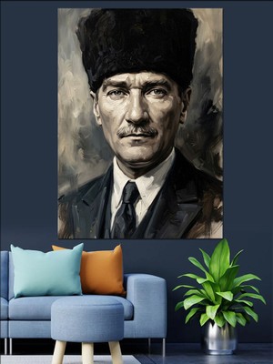 Tablomega Kalpaklı ve Atatürk Portresi Dekoratif Kanvas - Mdf Ahşap Tablo