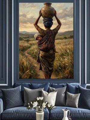 Karizma Tablo Başında Küp Taşıyan Afrikalı Kadın Dekoratif Kanvas - Mdf Ahşap Tablo