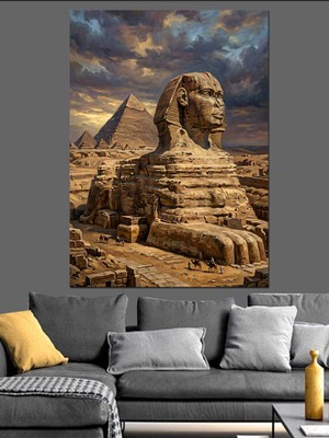Tablomega Mısır Sfenks ve Piramitler Manzarası Dekoratif Kanvas - Mdf Ahşap Tablo