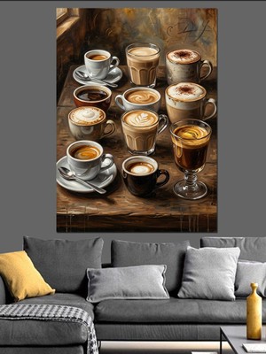 Karizma Tablo Masada Farklı Türlerde Kahve Fincanları Dekoratif Kanvas - Mdf Ahşap Tablo