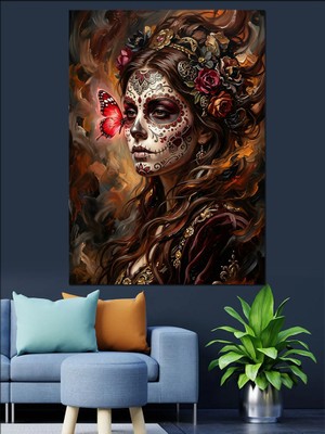 Karizma Tablo Güller Içinde Meksika Bayramı Kadını Dekoratif Kanvas - Mdf Ahşap Tablo