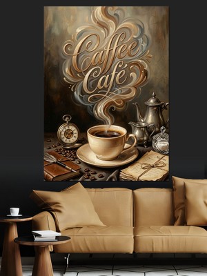 Tablomega Coffee Cafe Yazılı Tipografik Tablo Dekoratif Kanvas - Mdf Ahşap Tablo