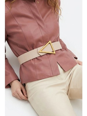 Milleniva Üçgen Gold Tokalı Ekru Kadın Bel Kemeri