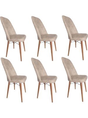6 Adet Mutfak/salon Sandalyesi Nubuk Kumaş Ceviz Ayak