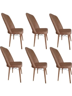 6 Adet Mutfak/salon Sandalyesi Nubuk Kumaş Ceviz Ayak