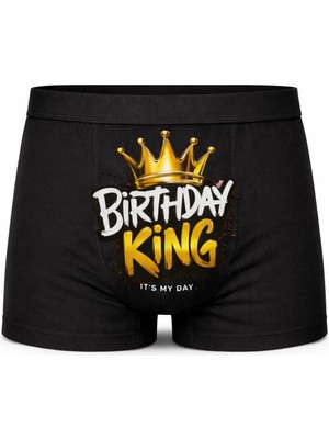 Onudabunuda Erkek Boxer Baskılı Birthday King Doğum Günü Temalı Hediyelik Eğlenceli Tasarım Pamuklu Likralı Esnek Kumaş Rahat Kalıp Günlük Kullanım