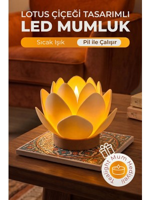 Lotus Çiçeği Tasarımlı Dekoratif LED Mumluk - Pilli Tealight Mum Dahil
