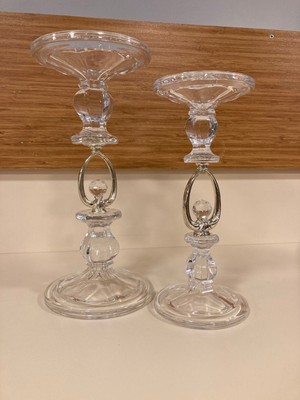 Plus Home Şamdan Mumluk 2'li Kesme Cam Gümüş Yükseklik 13 ve 10 cm