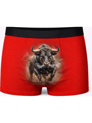 Onudabunuda Erkek Boxer Baskılı Boğa Desenli Esnek Kumaş Rahat Kalıp Eğlenceli Tasarım