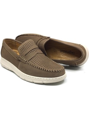 Taşpınar Ayakkabı Taşpınar 020 %100 Hakiki Nubuk Deri Ortopedik Erkek Yazlık Rahat Günlük Lofer Delikli Ayakkabı 39-45