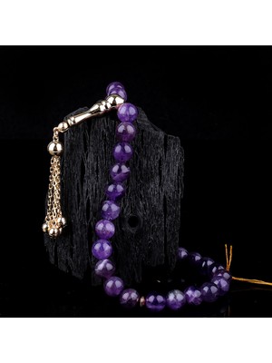 İskender Tesbih Ametist Doğal Taşlı Altın Tesbih