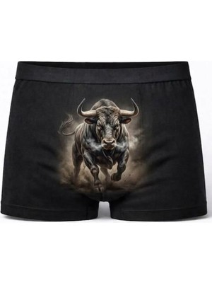 Onudabunuda Erkek Boxer Baskılı Boğa Desenli Esnek Kumaş Rahat Kalıp Eğlenceli Tasarım