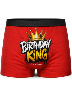 Onudabunuda Erkek Boxer Baskılı Birthday King Doğum Günü Temalı Hediyelik Eğlenceli Tasarım Pamuklu Likralı Esnek Kumaş Rahat Kalıp Günlük Kullanım
