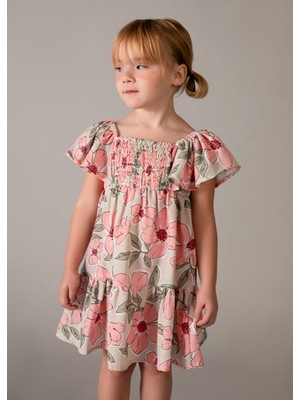 Mayoral Kız Çocuk Desenli Fırfırlı Elbise Somon - 03932