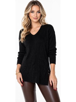 Lavella Kadın V Yaka Yaka Simli Kazak 12141 BGL-ST05304