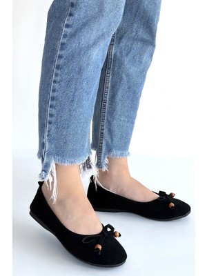 Kendim Fashion Cear Siyah Deri Tozu Süet Babet Ayakkabı