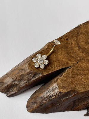 Rupen Kraft %100 G23 Titanyum Ful Zirkon Taşlı Çiçek Model Işıl Işıl Titanyum Göbek Piercingi