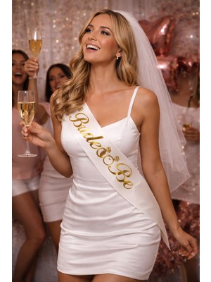 Doğaberen Bride To Be Kuşak Bekarlığa Veda Parti Aksesuarı Beyaz Üzeri Altın Yazılı