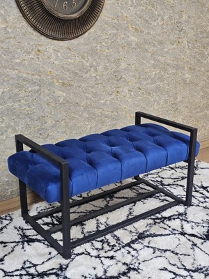 Sevinç Mobilya Siyah Boyalı Metal 80 cm Puf Bench - Antre Puf - Hol Bench - Puf - Oturak - Bench