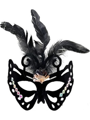 Nexgen Siyah Süet Tüylü Kelebek Figür Parti Maskesi