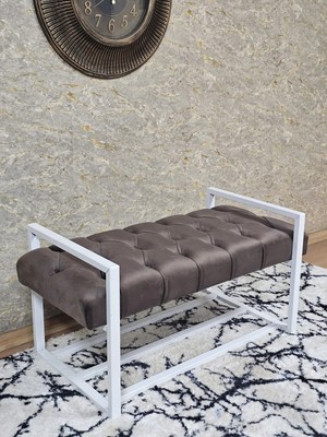Sevinç Mobilya Beyaz Boyalı Metal 80 cm Puf Bench - Antre Puf - Hol Bench - Puf - Oturak - Bench