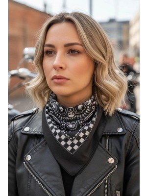 Siyah Renk Kurukafa Figürlü Bandana