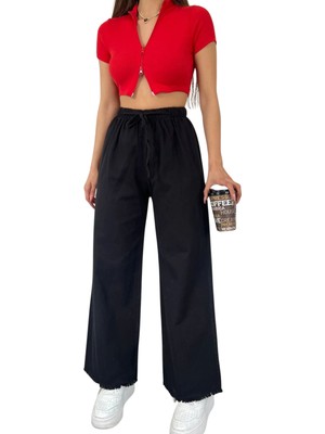 Feedback Palazzo Pantolon Paçası Püsküllü -Siyah