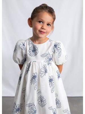 Mayoral Kız Çocuk Kabarık Kollu Elbise Krem - 03921
