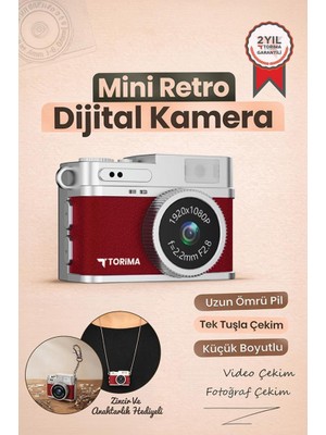 Torima Mini Dijital Kamera Selfie Video Vlog Kamerası Mini Anahtarlık 1080P CMR35 Bordo