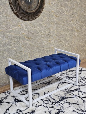 Sevinç Mobilya Beyaz Boyalı Metal 80 cm Puf Bench - Antre Puf - Hol Bench - Puf - Oturak - Bench