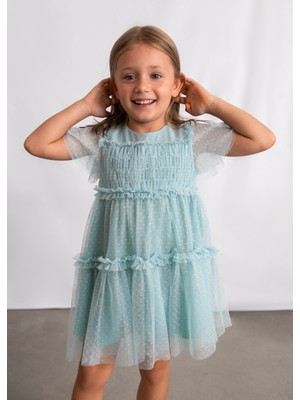 Mayoral Kız Çocuk Tüllü Plumeti Elbise Yeşil 03917