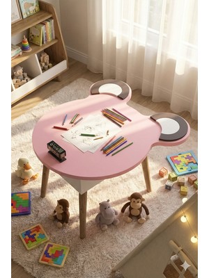 Gold Falez Çocuk Masası Happy Face 50×60×48 cm – Oyun, Boyama ve Etkinlik Masası Pembe