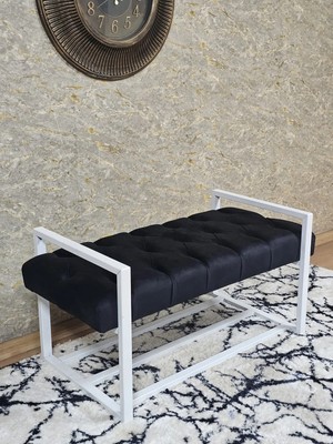 Sevinç Mobilya Beyaz Boyalı Metal 80 cm Puf Bench - Antre Puf - Hol Bench - Puf - Oturak - Bench