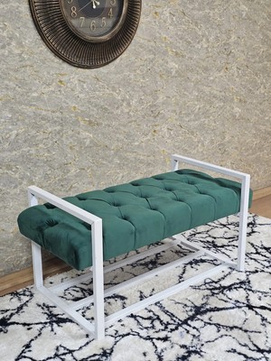 Sevinç Mobilya Beyaz Boyalı Metal 80 cm Puf Bench - Antre Puf - Hol Bench - Puf - Oturak - Bench