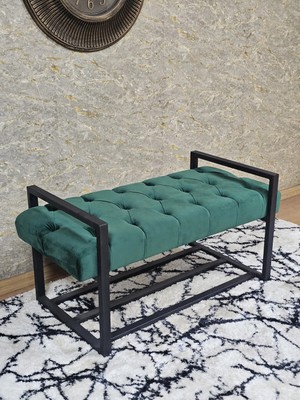 Sevinç Mobilya Siyah Boyalı Metal 80 cm Puf Bench - Antre Puf - Hol Bench - Puf - Oturak - Bench