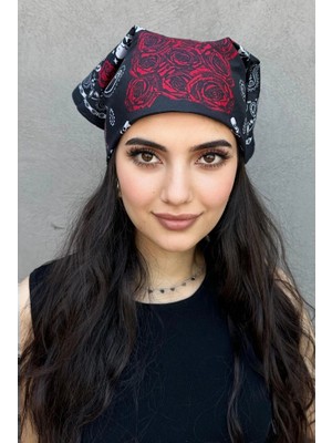 Siyah Renk Kurukafa Figürlü Bandana