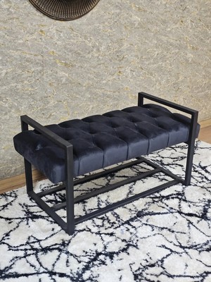 Sevinç Mobilya Siyah Boyalı Metal 80 cm Puf Bench - Antre Puf - Hol Bench - Puf - Oturak - Bench