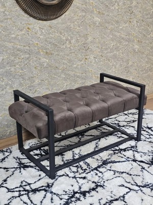 Sevinç Mobilya Siyah Boyalı Metal 80 cm Puf Bench - Antre Puf - Hol Bench - Puf - Oturak - Bench