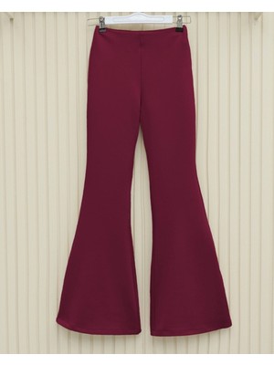 Moda Morfo İspanyol Paça Scuba Pantolon    -Bordo