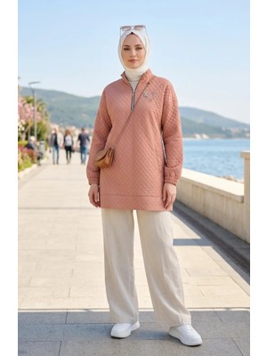 Sefa Merve Dik Yaka Kapitone Sweatshirt 71227-03 Bej