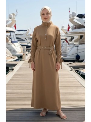 Çıtçıt Detaylı Kuşaklı Spor Elbise 71183-04 Hardal