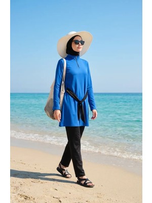 Sefa Merve Yarım Yaka Fermuarlı Tesettür Mayo 2600-04 Lacivert