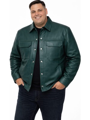 Viamod Leather Büyük Beden Erkek Hakiki Deri Ceket Yeşil Gömlek Model Premium Gerçek Deri Mont Üretici Garantili 19060
