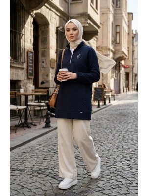 Sefa Merve Dik Yaka Kapitone Sweatshirt 71227-02 Lacivert