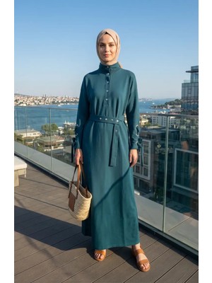 Sefa Merve Çıtçıt Detaylı Kuşaklı Spor Elbise 71183-01 Petrol