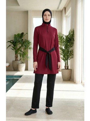 Sefa Merve Yarım Yaka Fermuarlı Tesettür Mayo 2600-01 Bordo