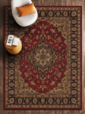 HALIZZON Kırmızı Kahve Saray Desenli Klasik Dijital Baskı Halı Salon Halısı